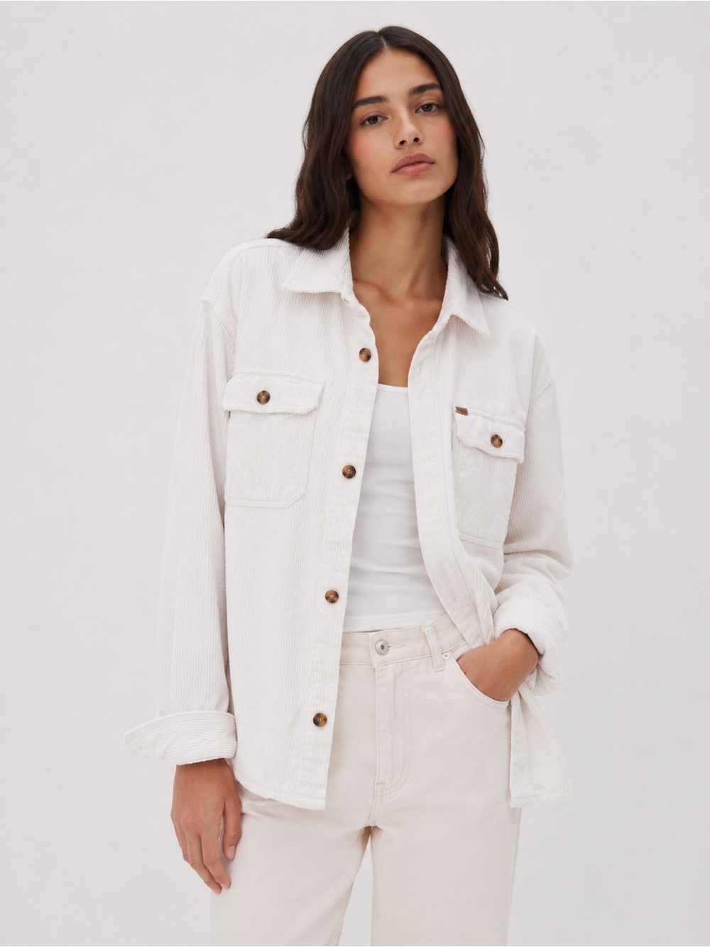 Buffalo David Bitton White Corduroy Shacket Jacket | Size L/G